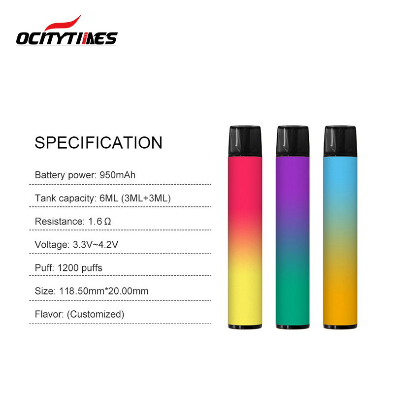 Ocitytimes Dual Flavor Elektronische Zigarette Einweg Vape Pod 1800Puffs